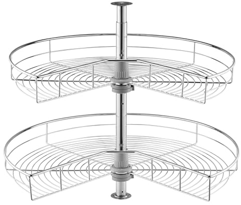 VEVOR Plateau Tournant pour Meuble d'Angle 71 cm 2 Niveaux, Tourniquet de Cuisine Rotatif à 360°, Étagère Pivotante pour Placard d’Angle Réglable en Hauteur, en Acier au Carbone, Rangement Cuisine