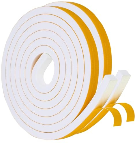 Tätningstejp, självhäftande dörrtätning för dörrar fönster, 10 mm (B) x 10 mm (D)/4 m(L) skumband, gummitätning för kollisionstätning, ljudisolering, vit
