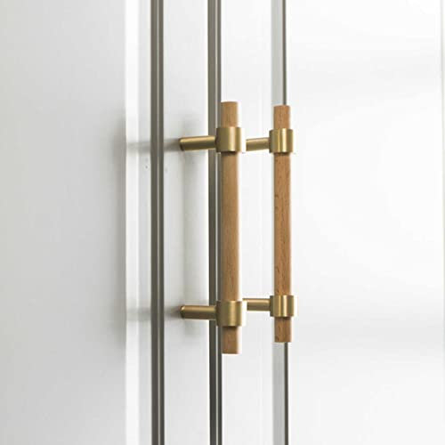 MRVAKDYDI Holztüren, 2 Stück goldene Schrankgriffe, Schubladengriffe aus massivem Messing, Schrankgriffe, Küchenbeschläge, Bogengriff mit Schrauben(Beech,Hole distance 128mm)