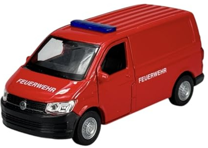 Welly Modell Auto Kompatibel mit VW Volkswagen T6 Rot Feuerwehr Transporter Kasten Version T5 Ab 2. Facelift 2015 1/34-1/39 Metal Modell Auto Die Cast Neu im Kasten