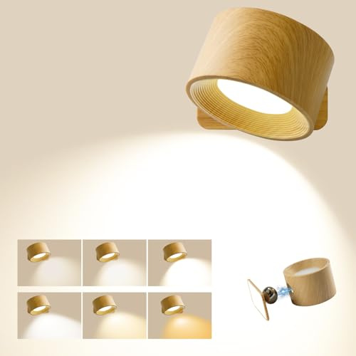 Led Wall Light with Battery Operated Wall Light, Wall Lamp Rechargeable Battery, Touch Control, 360 ° Rotate,3 Color Modes, Wireless Wall Sconces for Bedroom Bedside Living Room Corridor Stairs