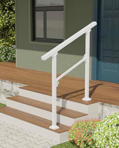 Handläufe für Außenstufen, 3-Stufen-Handlauf & Deckgeländer, Geländer für Außenstufen, Metallgeländer für Treppen, Treppengeländer, Verandageländer-Kit, 2-3-stufiges schmiedeeisernes Geländer (weiß)