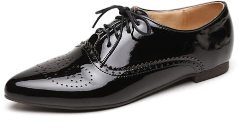 Klarmar Damen Flach Pump Pointed Toe Schnüren Schuhe Arbeit Büroschuhe Lack Schwarz Gr 39 EU/40