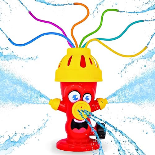 SGM Y8670, Fire Hydrant Water Sprinkler Toy for Kids – 8” Tall Outdoor Backyard Summer Water Toy with Silly Face & Colorful Tubes – Hose-Connected Sprinkler for Toddlers & Children Ages 3+