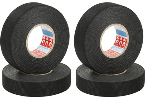 4Rouleau Ruban Adhésif Toilé,Scotch Noir Tissu,Gaine Electrique Isolant Faisceau Adhesif en Coton Electricien Tape Thermique,Adhésifs Câbles Resistant Reparation Bande Large,Pour Réparation Adhesive