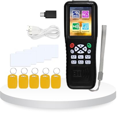 ReaIOKbii iCopy RFID-Kopierer, Voll-Multifrequenz-NFC-Smartcard-Lesegerät, Writer, Duplikator, App-Verschlüsselung, Decoder, kostenlose Software, Handy zum Kopieren von Zugangskarten, Schwarz