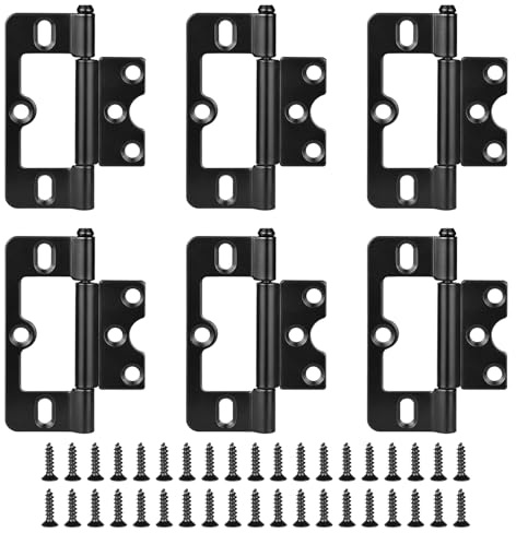 JJWNMLL Door Hinges 6Pcs,Flush Hinges Black-76 * 34mm(3 Inch) with Screws | Flush Door Hinge Non-Mortise No Noise Bifold Door Hinge for Cabinet Window Cabinet Wardrobe