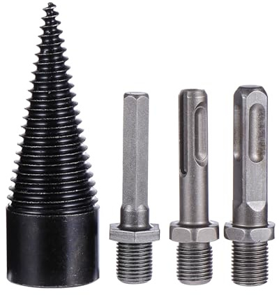 DIKACA 4pcs Firewood Kindling Splitter Drill Bit Set Hex Shank Wood Splitting Cone Driver for Electric Hammer Efficient Wood Log Separation Tool