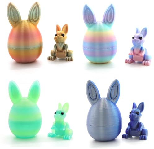 3D Printed Easter Eggs with Bunny Inside,Easter Surprise Rabbit Eggs,3D Printed Animals, Easter Basket Stuffers,Fidget Toys Gifts (4PCS)