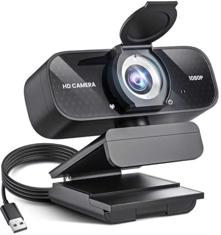 1080P Full HD-webbkamera med brusreducerande mikrofon, automatisk ljuskorrigering, integritetsskydd och vidvinkellins, plug & play USB-kamera för laptop/stationär/PC/Mac, kompatibel med Zoom/Skype