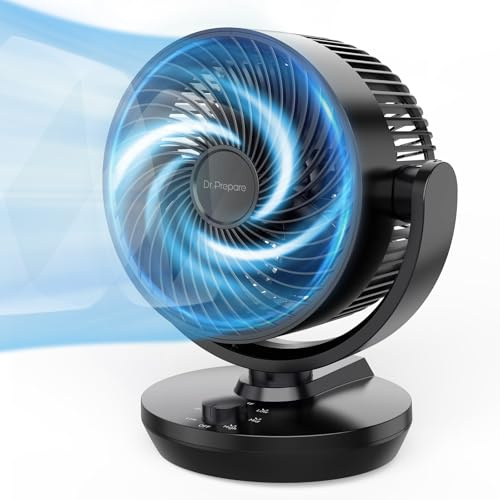 DR.PREPARE Air Circulator Desk Fan for Bedroom, Powerful Table Fan with 70° Auto-Oscillating, 90° Up+10° Down Tilt, 3 Speeds, 11.3” Height, Quiet for Home, Office, Efficient Cooling & Circulation