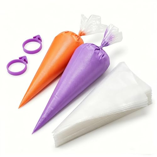 Lafefe 200 Pcs Disposable Piping Bags with 2 Sealing Rings, 12 Inch Medium Icing Bags, Anti-Slip Cake Decorating Bags for Baking, Frosting, Cupcakes & Cookies