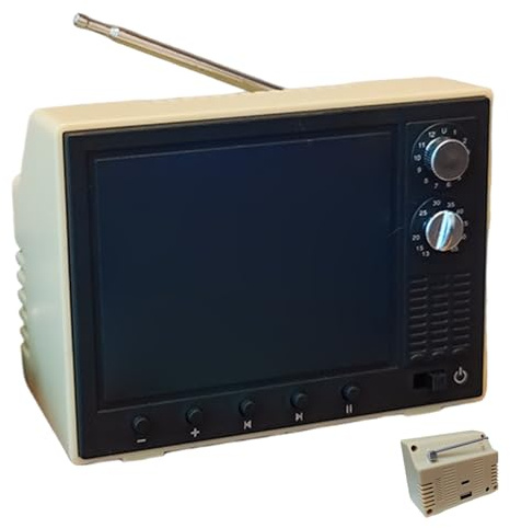 Mini TV-leksak för dockhus, 2,4-tums retro miniTV med 720P HD-skärm, 8 GB lagring och USB-uppspelning, möbler och tillbehör i skala 1:12 (gul)
