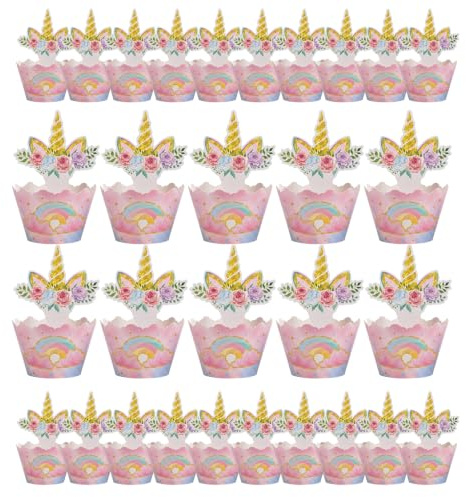 Decorazioni per Cupcakes Unicorno 30 Set (30 pirottini + 30 topper)