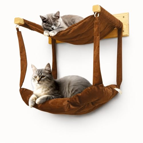 MyHana- Katzen Hängematte Wandmontage aus 80% Baumwolle & Kieferholz – Maschinenwaschbar, stabile Katzenliege für die Wand, platzsparendes Katzen Wandregal, Auswahl aus 3 Farbvarianten