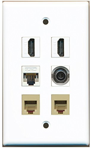 RiteAV 2 HDMI 2 Port Telefonbuchse RJ11 RJ12 Beige 1 Port 3,5 mm 1 Port Cat5e Ethernet Wandplatte