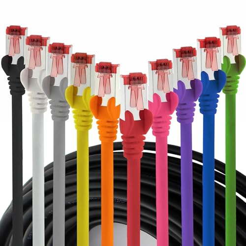 1aTTack.de - 10x 0,25m CAT6 Patchkabel S/FTP PIMF Schirmung CAT.6 RJ45 Netzwerkkabel Ethernetkabel DSL LAN Router Switch Modem Patchfeld - 10 Farben