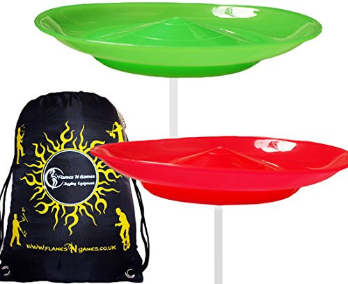 Flames 'N Games 2 x Jonglierteller (grün/rot) + 2 teilbare Handstäbe. Großer Spaß für Kinder und Erwachsene