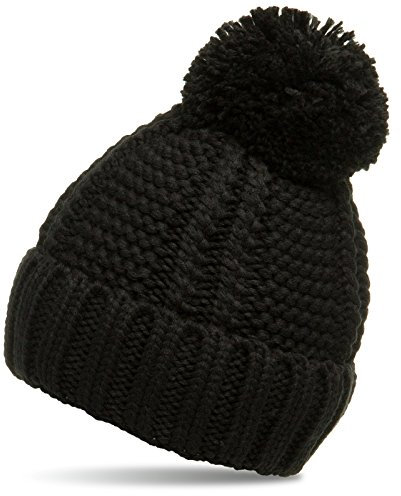 Caspar MU127 Gefütterte Damen Bommelmütze, Farbe:schwarz, Größe:One Size