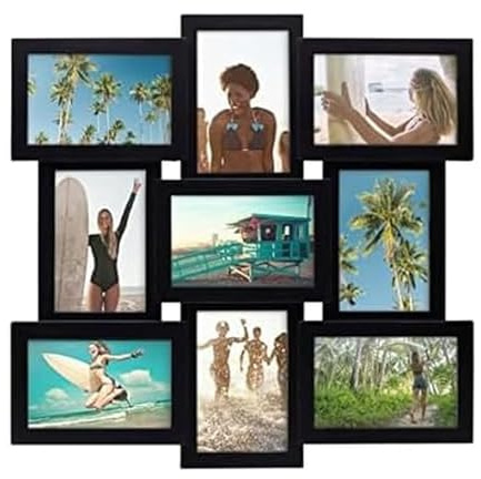 MELANNCO Collage Picture Frame for Wall, Holds Nine Photos - Four 6x4 and Five 4x6 Inch - Black Plastic, 18x18 Inch, Hang Horizontal or Vertical, Wall Decor for Home