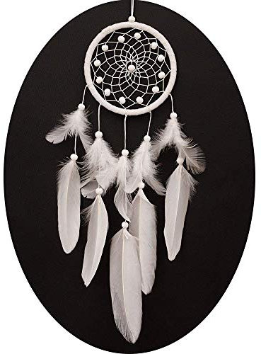 Handgefertigt Dreamcatcher Traumfänger, Federn Monternet,Geschichten in der Amerikanischen indischen Mythologie für Wandbehang Dekoration Handwerk Geschenk (weiß)