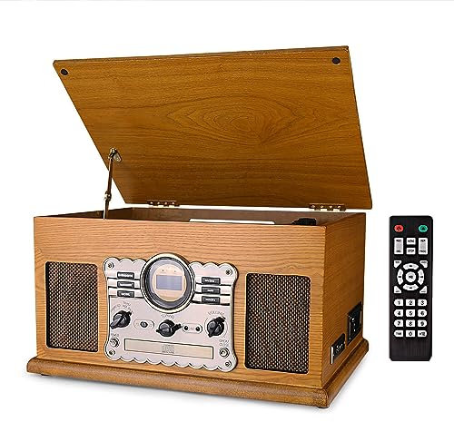 Tourne-Disque 9-en-1 Dab Platine Vinyle avec Bluetooth, CD, Cassette, Radio FM, USB, Fente SD, télécommande