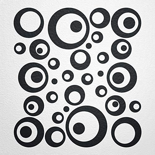 WANDfee Sticker mural avec cercles et points - 50 couleurs au choix - Noir - Pour chambre d'enfant, salle de bain, cuisine
