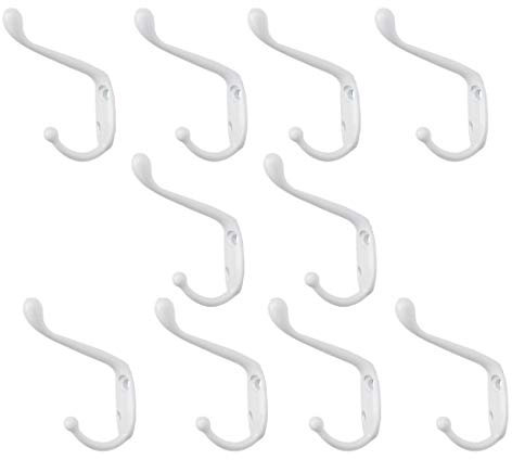 sourcing map Doppelwandhaken Befestigter Mantelhut Doppelte Kleiderhaken Kleiderbügelhalter mit Schrauben Metall Weiß 10Stk. 55 mm