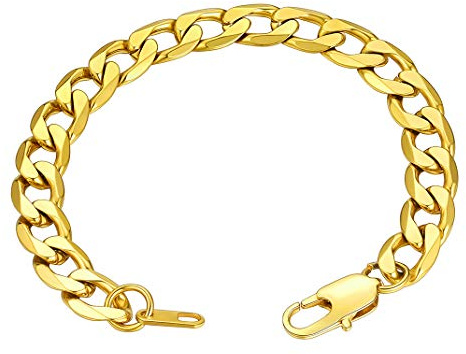 GOLDCHIC JEWELRY Men's Chain Bracelets, 6mm 9mm Flat Cuban Curb Link Bracelet Chain Stainless Steel/Gold, 19CM 21CM - With Gift Box