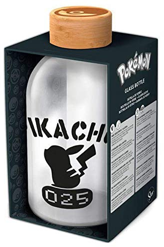 Stor POKEMON - Petite Bouteille en verre - Réutilisable PIKACHU - Bouteille transportable 620 ml - couvercle en bambou
