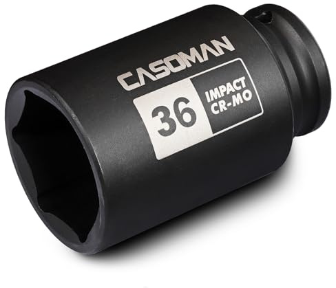 CASOMAN 1/2 tum enhet x 36 mm djup 6 PT slaguttag, CR-MO, 1/2 tum enhet 6-punkts axel mutteruttag för enkel borttagning av axelaxelaxelaxelmuttrar (36 mm)