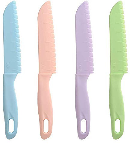 BaiJ Coltelli da Cucina in Plastica,4 Pezzi Coltello di Sicurezza per Bambini Coltelli da Cucina Sicuri Coltello da Frutta Nylon per Pane Insalata di Lattuga Senza BPA