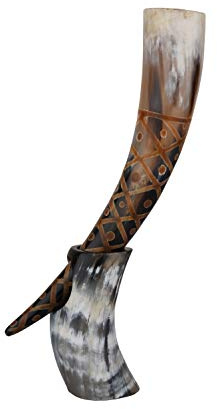 Réel Bœuf Corne En buvant Corne avec Supporter Fait main Viking Style Ale Bière Vin verre à pied Calice Hydromel Médiéval Toile de jute Verre Bécher Vaisseaux (14 pouce, Brûlé Artisanat)