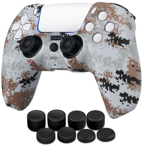 TNP Controller Case for PS5 Silicone Controller Skin for Dualsense Cover + 8 Pro Thumb Grips Set Sony Playstation 5 Skins Accessories Camo Gray with Ergonomic Textured Grip