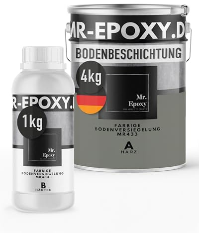 Mr. Epoxy Epoxidharz Bodenbeschichtung (5 kg, RAL 7023 Betongrau) - 2K Betonfarbe für Garagen, Keller & Werkstatt Boden - Flüssigkunststoff Epoxid Grundierung und Bodenversiegelung
