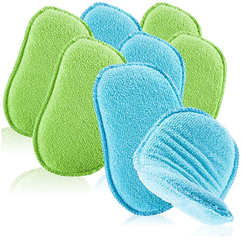 COM-FOUR® Esponja de Microfibra para Coche 8X - Cuidado Superior del Coche con Esponja de Lavado Absorbente - Lavado de Coche con Esponja de Pulido Reutilizable (8 Piezas - Azul/Verde)