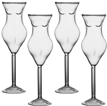 HUIKJI 4Pcs Novelty Wine Glasses,Naked Women Cocktail Glass Crystal Whiskey Glass Transparent Human Body Cup Creative Unique Sexy Beauty Body Shaped Cup for Home Party Bar