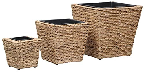 (Blitzlie ferung) Pflanzkübel Set Garten Blumentopf Kräuterbeet Blumenkasten im Rattan, Blumenkübel Pflanztrog Garten-Hochbeete 3-TLG. Wasserhyazinthe