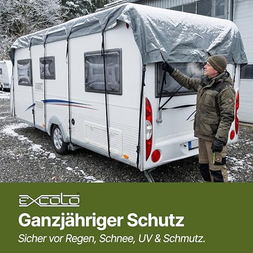 EXCOLO Dachabdeckung Dachplane Dachschutz als Plane Abdeckung Garage für Wohnwagen oder Wohnmobil Caravan Reisemobil in grau 3,0m breit in verschiedenen Längen (5,0m x 3,0m)