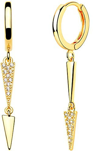 Mevecco Gold Dainty Dangle Hoop Earrings for Women 14K Gold Plated Delicate Cute Geometric Triangle Cone Dangle Earrings