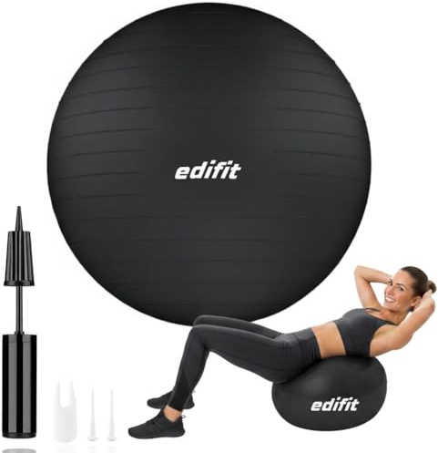 EDIFIT, Palla Fitness, 55, 65 e 75cm, Pilates Attrezzi Casa, Incluso il Gonfiatore, Fitball, Yoga Accessori, Palla Gravidanza, Ginnastica Ritmica (65cm, Nero)