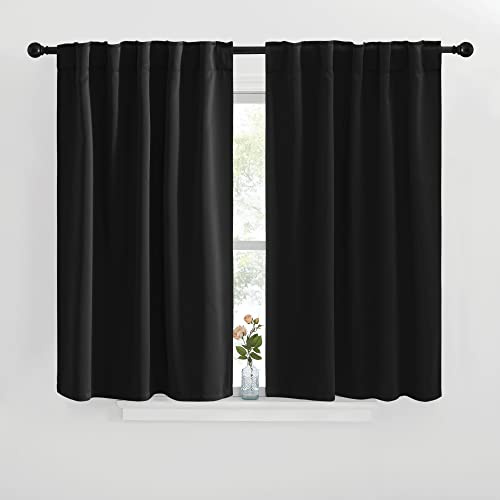 NICETOWN Halloween Short Curtains for Kitchen Window - (Black Color) W42 x L40, Double Panels, Home Decoration Light Blocking Thermal Insulated Blackout Rod Pocket & Back Loop Draperies for Cupboard