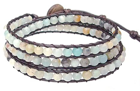 Ayriwoyi Boho Bracelets For Women Amazonite Bracelet Wrap Bracelet for Women Natural Stone Beaded Bracelet Leather Wrap Bracelets Bohemia Adjustable