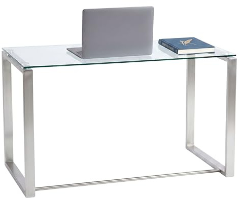 Miroytengo Mesa de Cristal Estudio Trendy, Despacho o Oficina, Escritorio de Cristal, Acabado Cristal y Cromo 100 cm