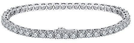 OZEO Armband Silber,S925 Sterling Silber Tennis Armband 4Mm Micro-Set Zirkon Diamant X-Link Armbänder Exquisites Freundschaftsarmband Licht Luxusschmuck Für Damen Männer Geschenk, 7 Zoll