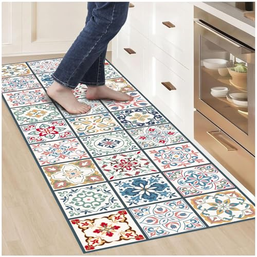 Vinylteppich für Zuhause, 200 x 80 cm, Küchenteppich, robust und stolperfrei, waschbar, rutschfest, für Innen- und Außenbereich, flauschiger Vinyl-Teppich