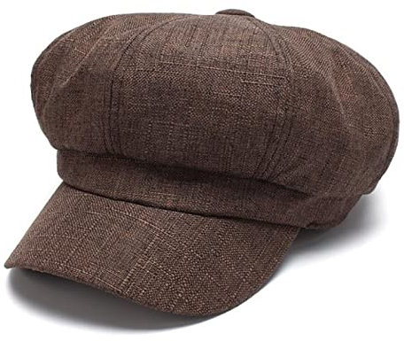 tcax Baskenmütze Damen Leinen Ballonmütze Damen Weißer Malerhut Damen Frühling Sommer Barett Weibliche Achteckige Mütze Baker Boy Hut,Braun,56-58 cm