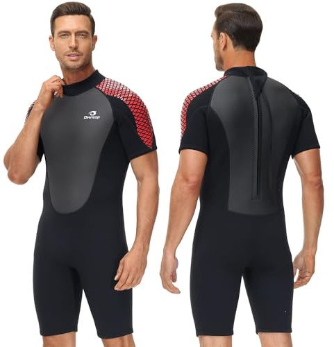 Owntop Shorty våtdräkt herr, 3 mm neopren våt kostym för dykning surfing simning dykning (herr röd, M)