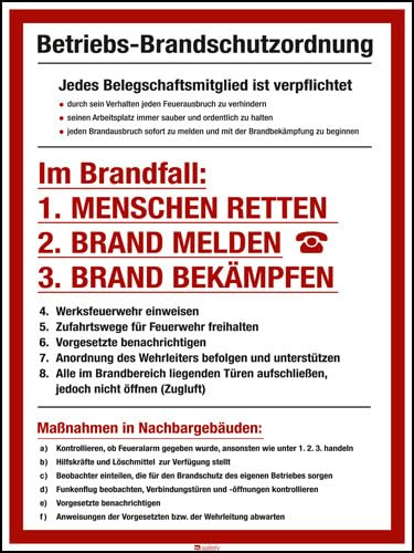 Sicherheitsaushang Betriebs-Brandschutzordnung Kunststoff (1 mm), 300 x 400 x 1 mm