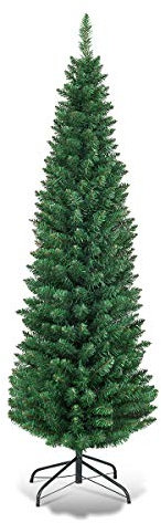 GOPLUS Künstlicher Weihnachtsbaum 150/180/210/240cm, Bleistift Tannenbaum mit Metallständer & üppigen Zweigen, Christbaum künstlich für Festival, Partys